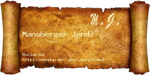 Mansberger Jenő névjegykártya
